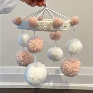Girls Nursery Mobile pink and white pompoms